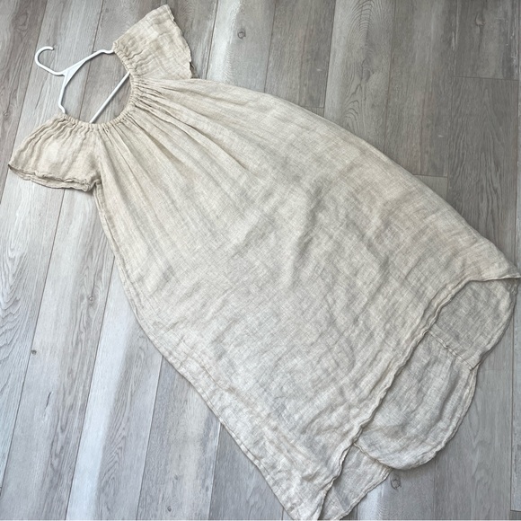 Zara Linen Dress woven midi womens Beige (small) cottagecore peasant - Picture 1 of 6